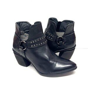 MIZ MOOZ LEATHER BOOTIE SIDE ZIP BUCKLE / STUDS BLACK 37EU / 7US NEW # Z-209